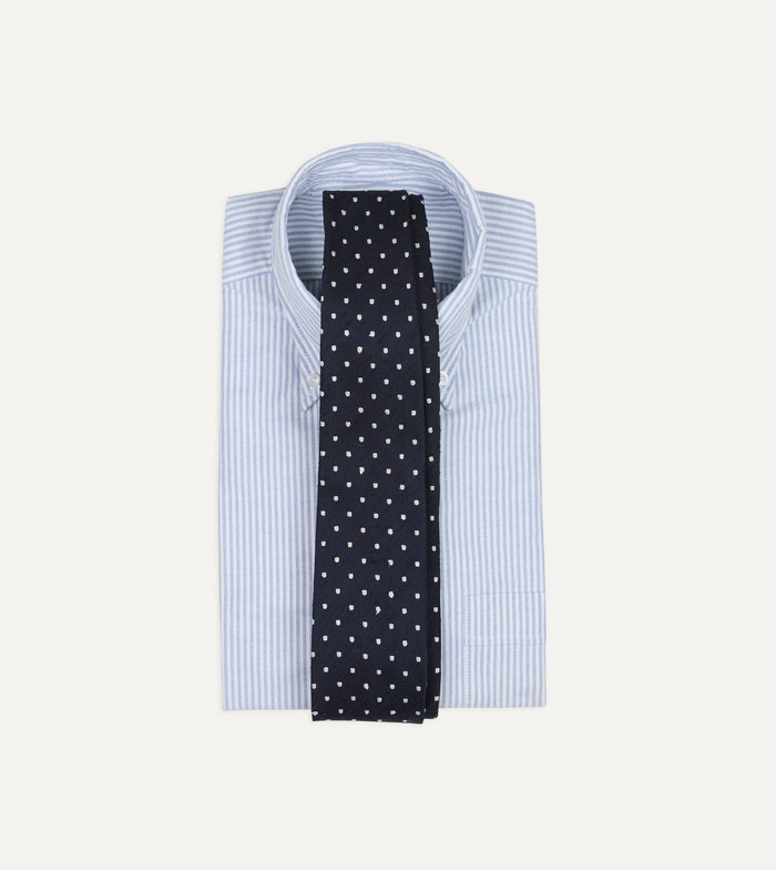 Navy Dots Shantung Silk Hand-Rolled Tie