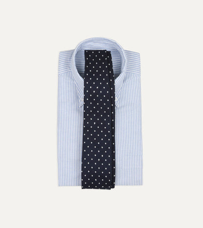 Navy Dots Shantung Silk Hand-Rolled Tie
