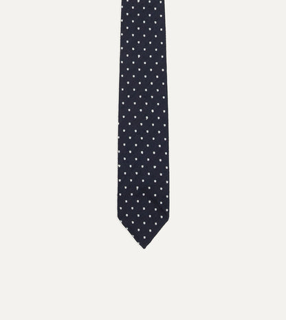 Navy Dots Shantung Silk Hand-Rolled Tie