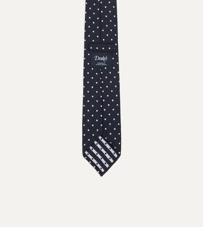 Navy Dots Shantung Silk Hand-Rolled Tie