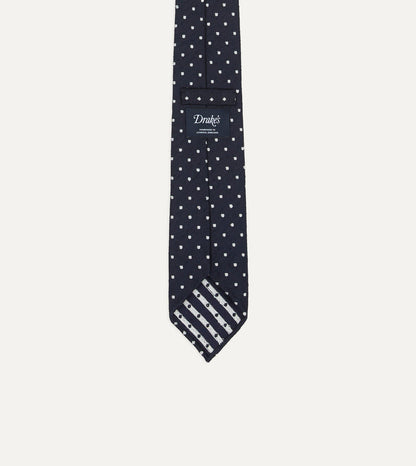 Navy Dots Shantung Silk Hand-Rolled Tie