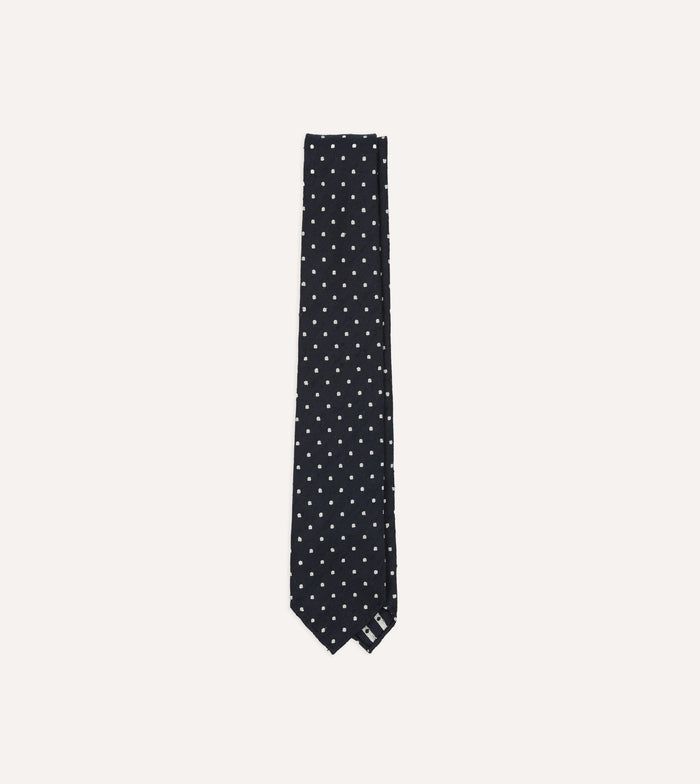 Navy Spots Shantung Silk Hand-Rolled Tie