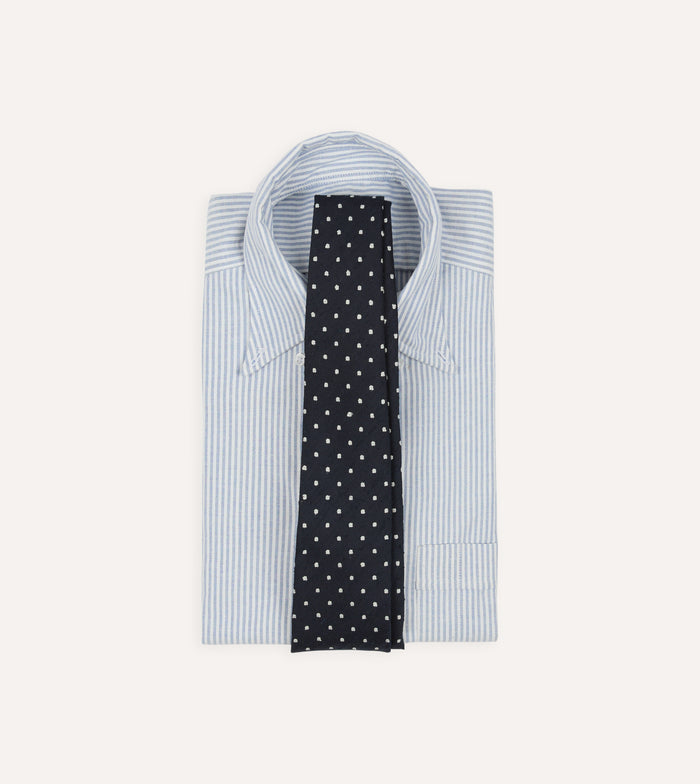 Navy Spots Shantung Silk Hand-Rolled Tie