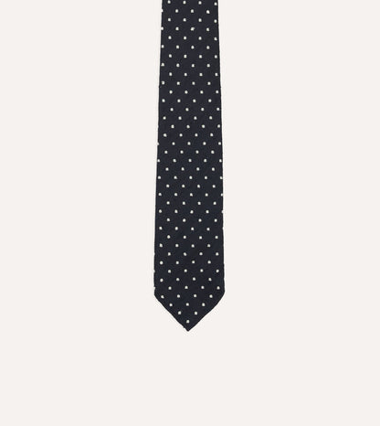 Navy Spots Shantung Silk Hand-Rolled Tie