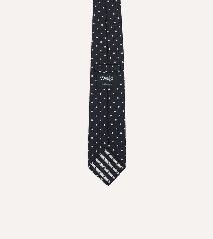 Navy Spots Shantung Silk Hand-Rolled Tie