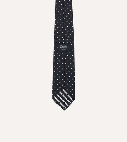 Navy Spots Shantung Silk Hand-Rolled Tie