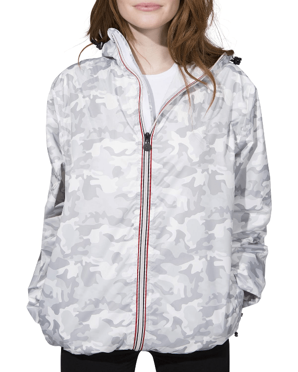 O8lifestyle Sloane Print - White Camo Full Zip Packable Rain Jacket - Taryn x Philip Boutique