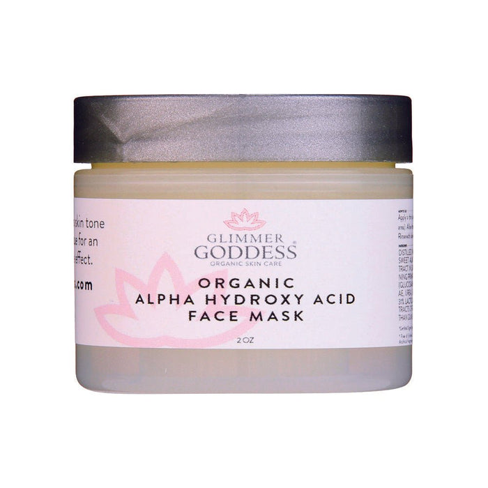 Organic alpha hydroxy acid face mask in jar with pink lotus label, for glowing skin care
