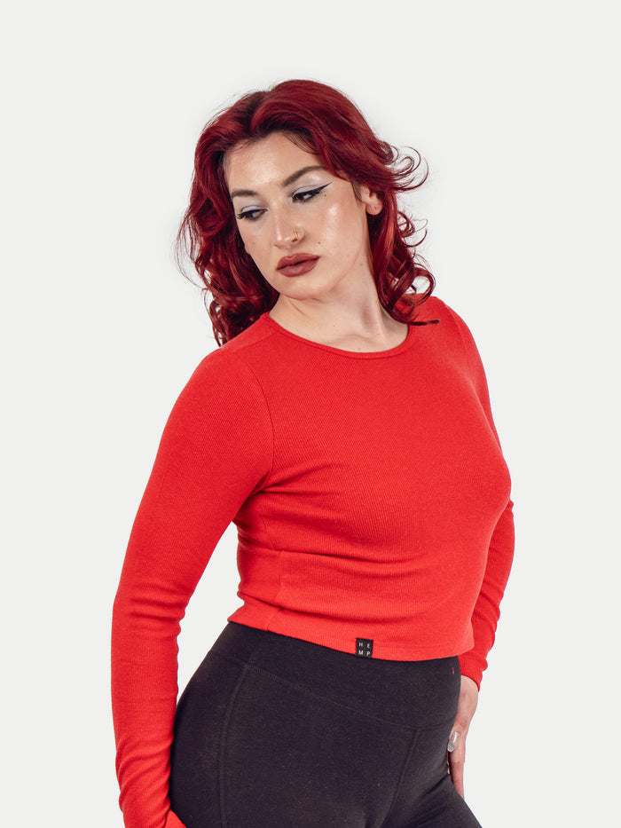 Organic Hemp Bamboo Ribbed L/S Tee | Tomato-Image 2