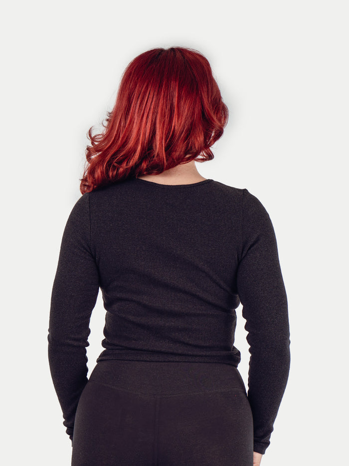 Organic Hemp Bamboo Ribbed L/S Tee | Black-Image 3