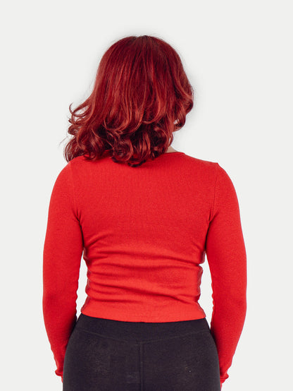 Organic Hemp Bamboo Ribbed L/S Tee | Tomato-Image 3