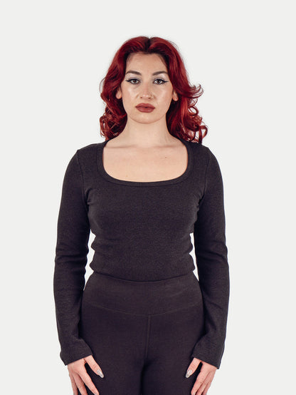 Organic Hemp Bamboo Ribbed Scoop L/S Tee | Black-Image 1