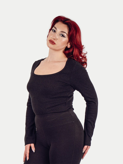 Organic Hemp Bamboo Ribbed Scoop L/S Tee | Black-Image 2