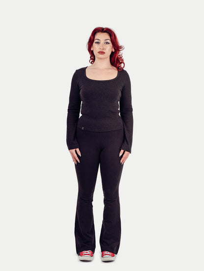 Organic Hemp Bamboo Ribbed Scoop L/S Tee | Black-Image 4