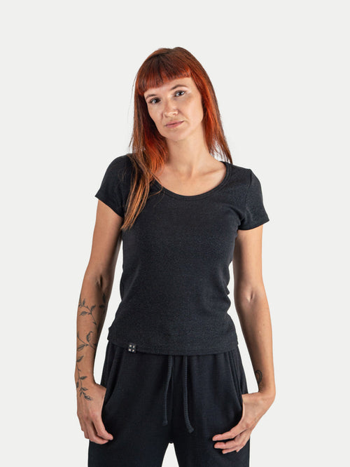 Organic Hemp Bamboo Scoop Tee | Black-Image 1