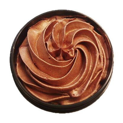 Rich bronze cream highlighter with swirled texture in black jar, organic skin care
