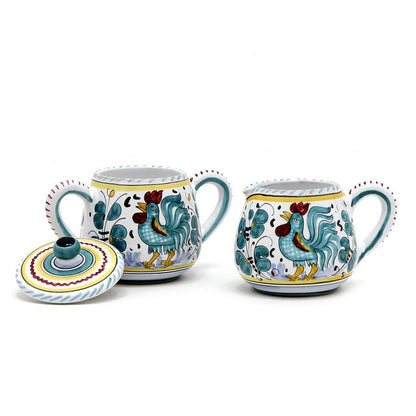 ORVIETO GREEN ROOSTER: Sugar and Creamer