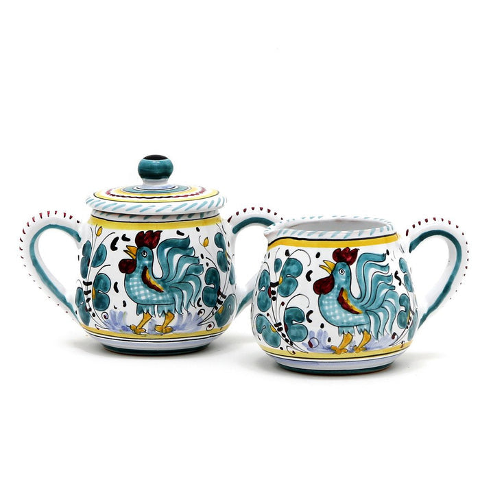 ORVIETO GREEN ROOSTER: Sugar and Creamer