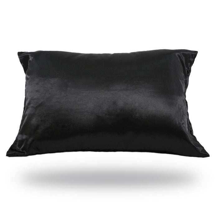 A purple Perfect Locks Satin-Silk Pillowcase rests against a white background, appearing to float—ideal for protecting hair and reducing friction.