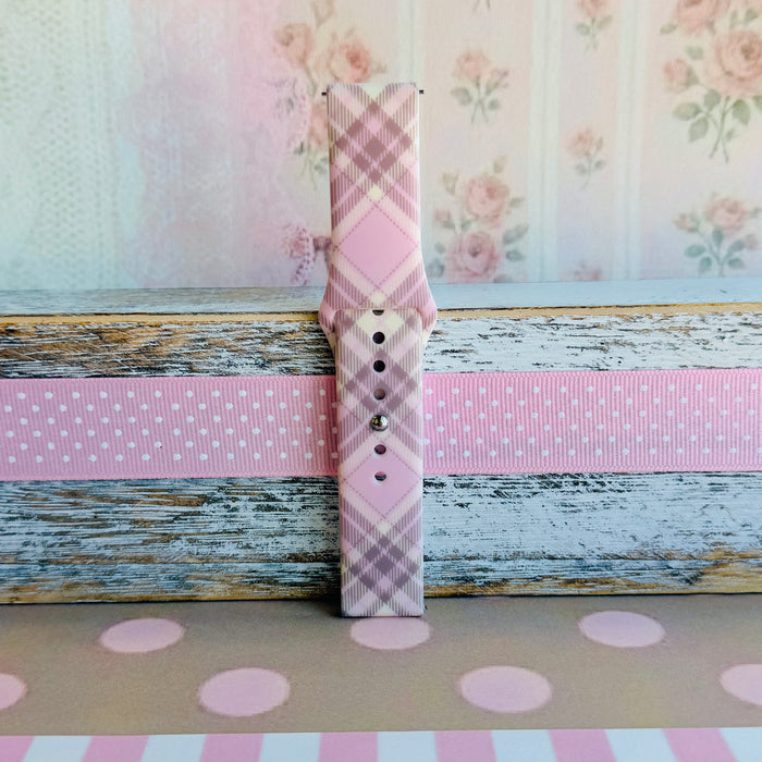 Pink Cashmere Plaid soft pink, cream and taupe plaid silicone band for Samsung Galaxy Watch from Fancy Bands