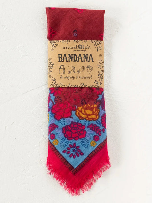 Printed Cotton Bandana - Burgundy Spring-view 1