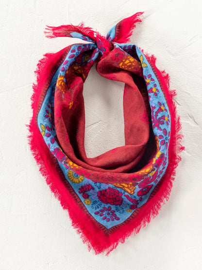 Printed Cotton Bandana - Burgundy Spring-view 2