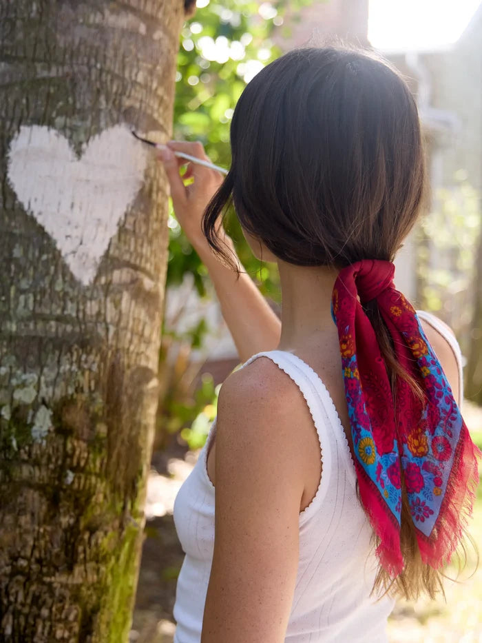 Printed Cotton Bandana - Burgundy Spring-view 3