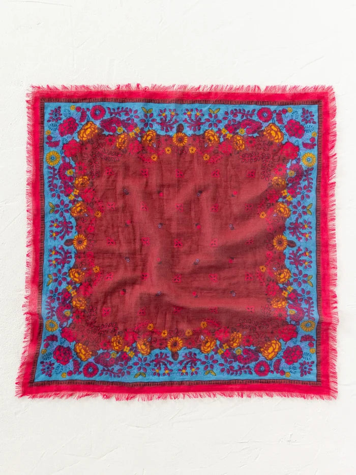 Printed Cotton Bandana - Burgundy Spring-view 4