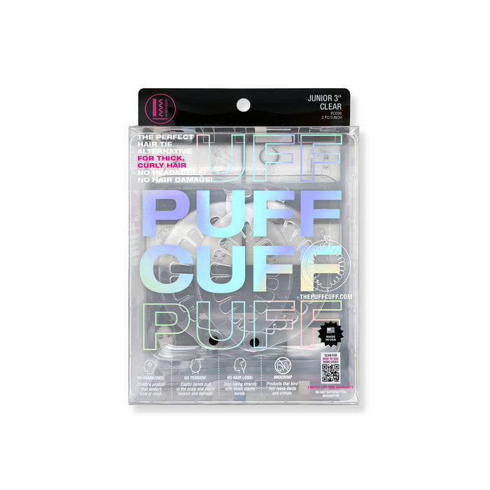 PuffCuff JUNIOR (Large) Hair Clamp Multipack  – 3 in for Curly, Thick & Natural Hair, Black or Clear (2 Pc)