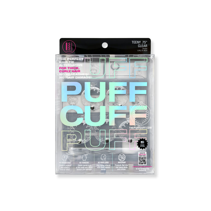 PuffCuff TEENY (Xtra Small) Hair Clamp Multipack – 1.25 in for Curly, Thick & Natural Hair, Black or Clear (5 Pc)