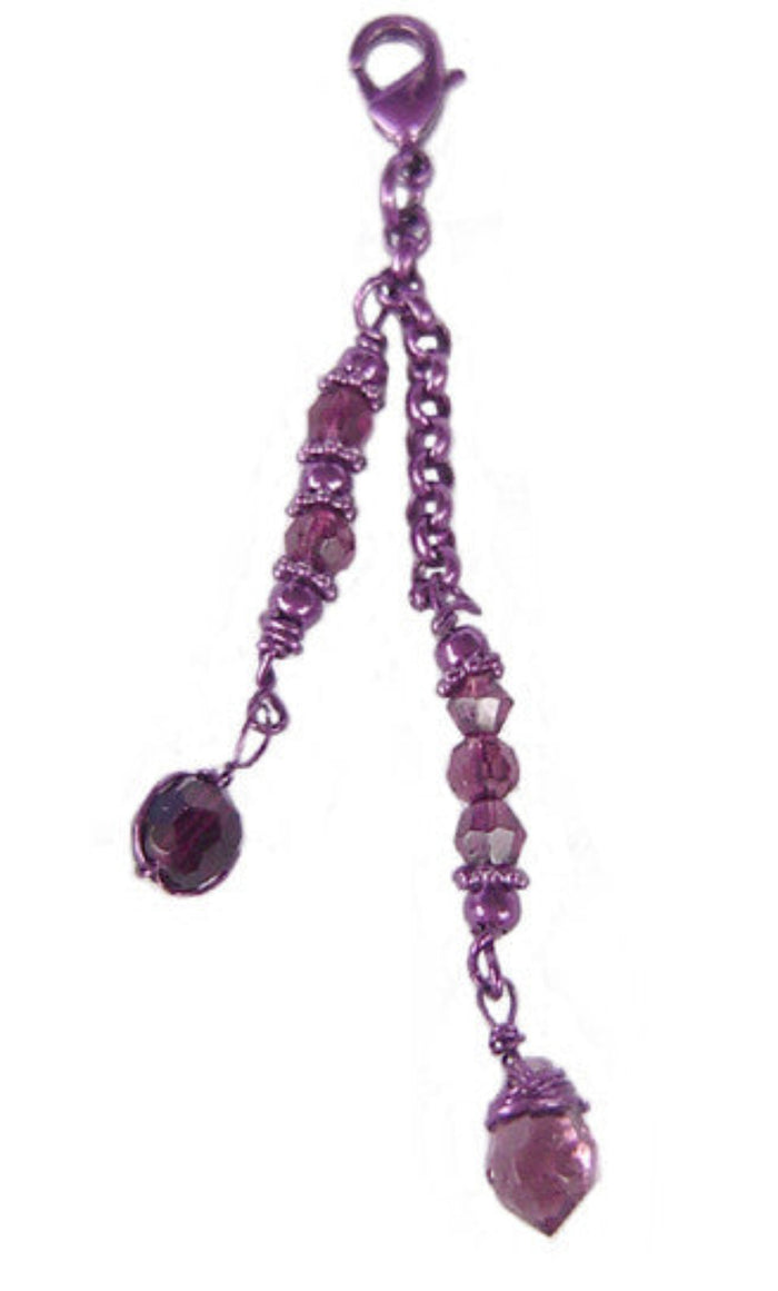 Purple two-strand chain charm with faceted beads and lobster clasp
