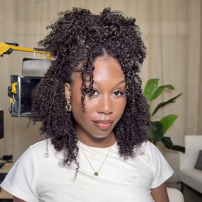 QVR 1 Pack Afro Kinky Curly Feather Crochet Human Hair Extension