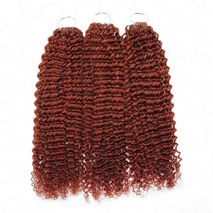 QVR Bright Brown #35D Human Crochet Hair Small Kinky Curly Machine Made Feather Crochet Hairstyle