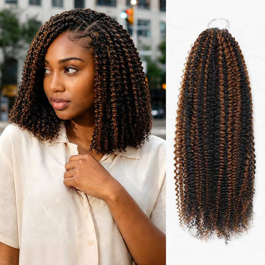 QVR Brown Highlight Feather Crochet Human Hair #P1B/30 Afro Kinky Curly Machine Made Crochet Weave Hair Extensions