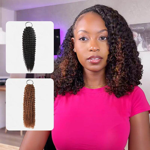 QVR Highlight Brown Small Kinky Curly Feather Crochet Hair Machine Made Feather Human Hair Extension