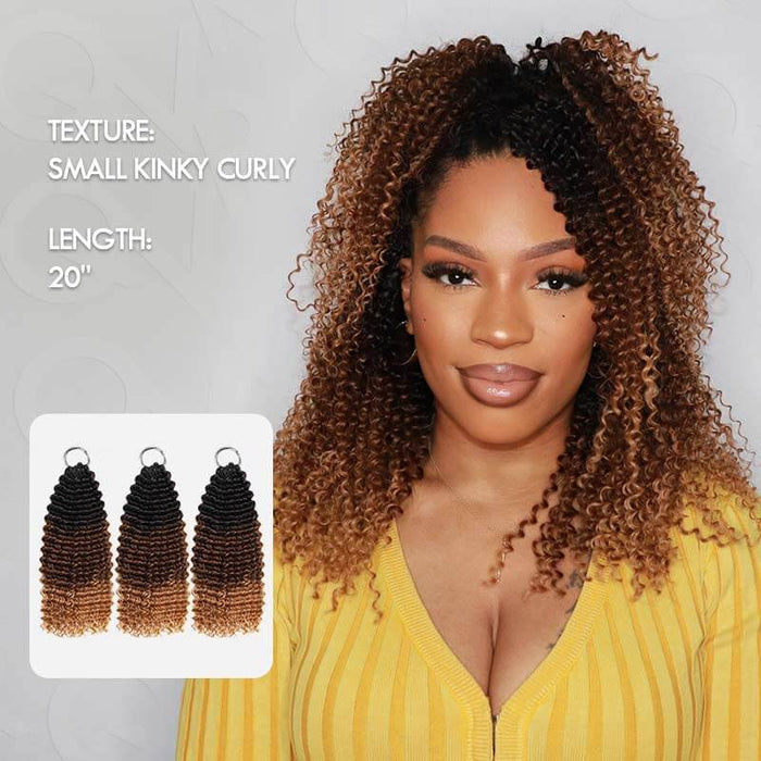3 packs of seamless #T1B/30/27 small kinky curly crochet human hair