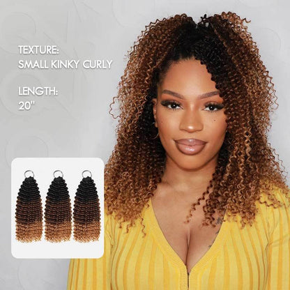 3 packs of seamless #T1B/30/27 small kinky curly crochet human hair