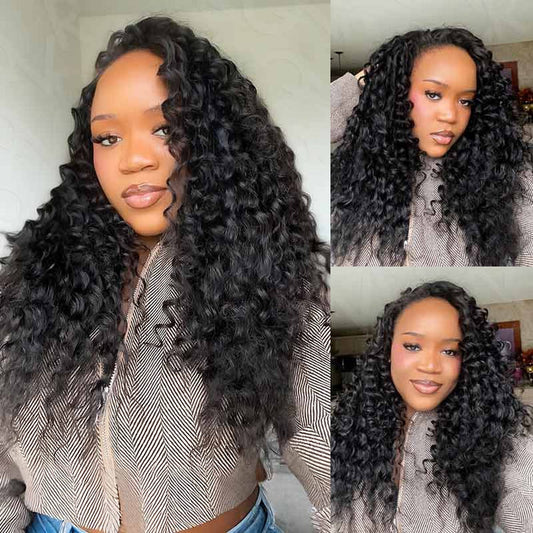 QVR Premium Chinese Hair Deep Wave Virgin Human Crochet Hair Natural Black Machine Made Feather Crochet Hairstyles