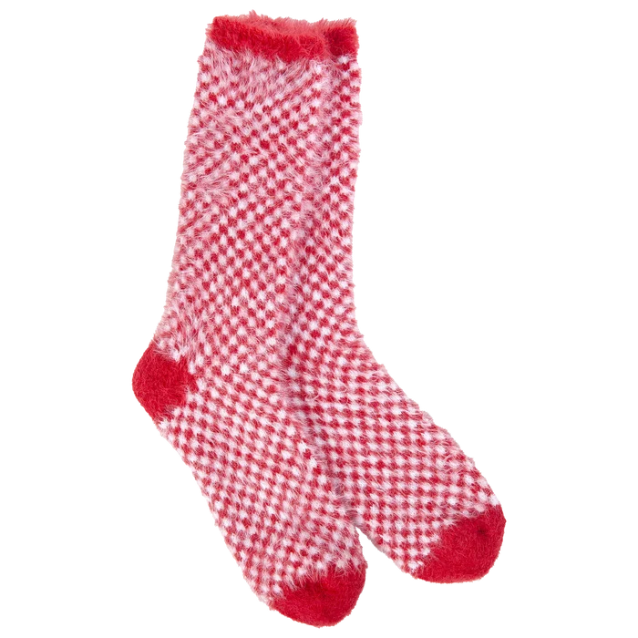Red Check Feather Crew Socks