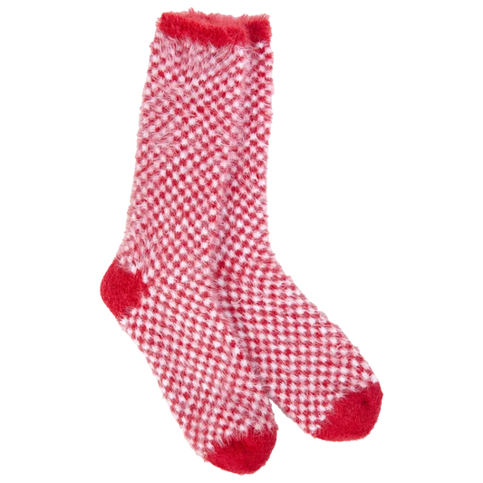 Red Check Feather Crew Socks