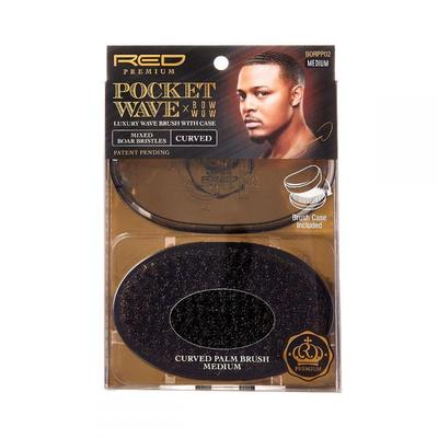 RED Premium Pocket Wave Brush X Bow Wow - Curved Palm Brush MEDIUM #BORPP02 - Palms Fashion Inc.