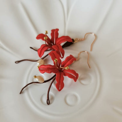 Red Spider Lily Bespoke Earrings - Red Silk Earrings(Chanhua)