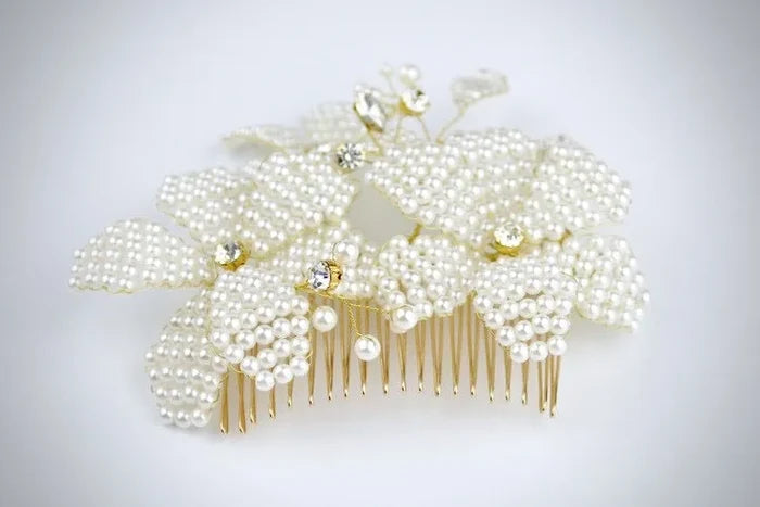 Wedding Hair Accessories - Gold Pearl Bridal Hair Comb