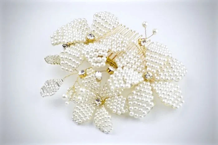 Wedding Hair Accessories - Gold Pearl Bridal Hair Comb
