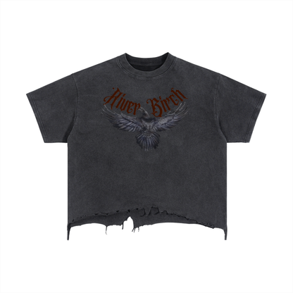 River Birch Crow Tshirt  - In Flight - Distressed T Shirt
