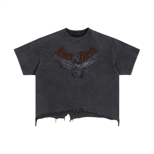 River Birch Crow Tshirt  - In Flight - Distressed T Shirt