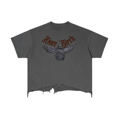 River Birch Crow Tshirt  - In Flight - Distressed T Shirt