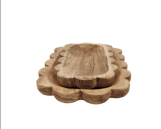 Round Top Lace Wood Tray Small