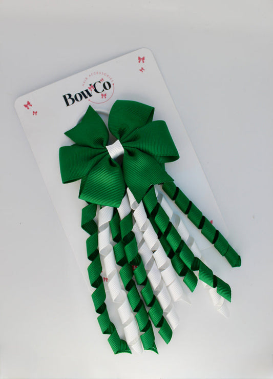School Bow Forest Green and White - Pinwheel Corker Bow - Elastic