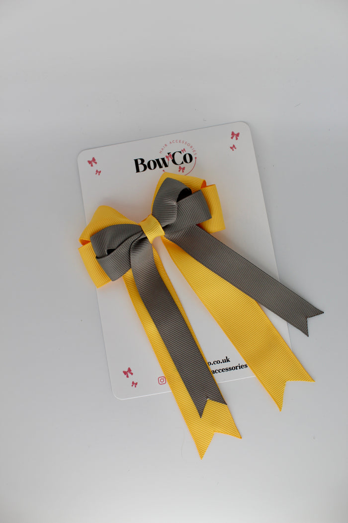School Bow Metal Grey and Yellow - Double Bow Tail